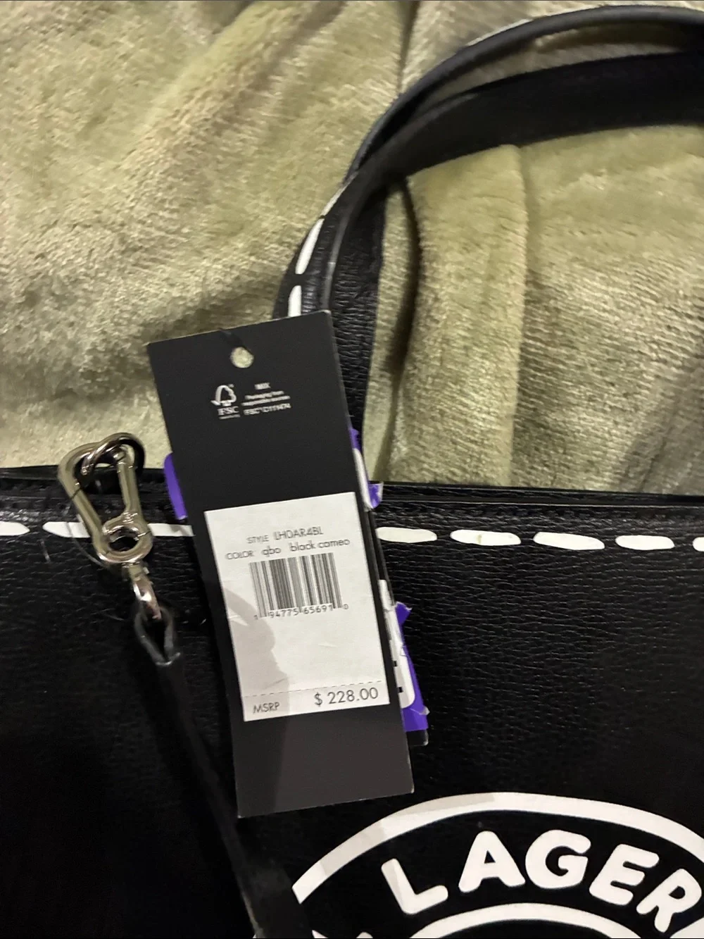 Karl Lagerfeld Black Tote with White Logo and Stitch Detail